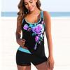 Women's Shoulder Strap Swimsuit Purple Rose Print Bikini Tankini Swimsuit