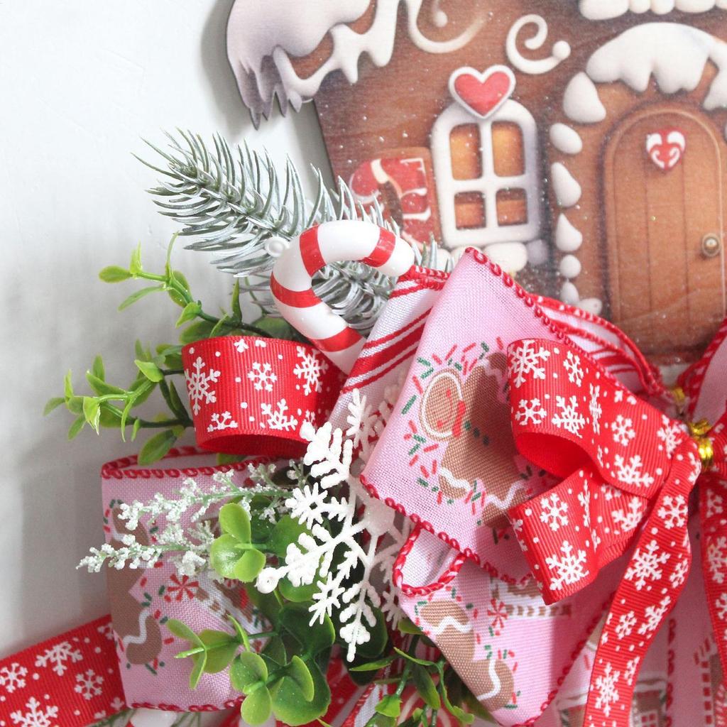 Gingerbread Christmas Wreath 50cm/20 Inch Artificial Xmas Door Hanging Decor for Farmhouse Window Holiday Festival Decoration