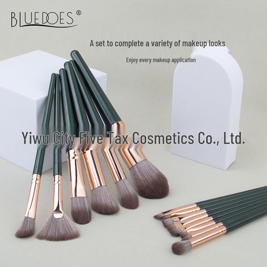 Зеленый облачный набор из 14 кистей для макияжа для начинающих – Тональная основа, Тени для век, Фиксирующая пудра