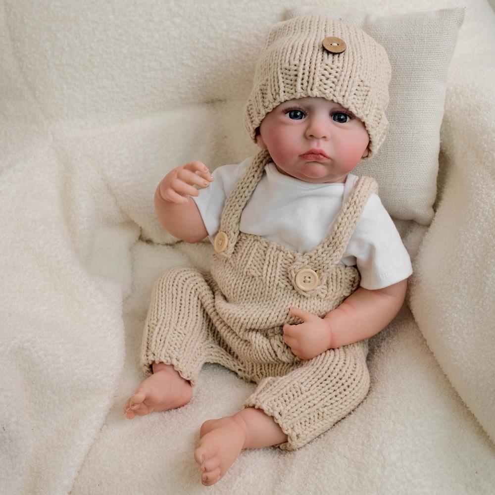 Реалистичная 48 см кукла-младенец Reborn Cameron, полное виниловое тело, имитация куклы, одежда цвета хаки, вязаный комбинезон, реалистичная кукла-новорожденный для детей, праздничные подарки