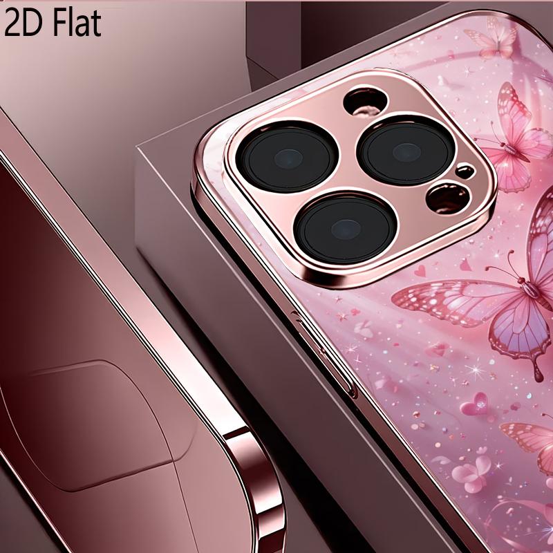 Розово-фиолетовая бабочка 2D Плоская Для iPhone17 18 16 15 14 13 12 11 Pro Max XS XR 8 7Plus Чехол для телефона Ударопрочный Защитная задняя крышка