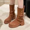 Fashion High Heels Women Mid Calf Chelsea Boots Fashion Plush Shoes Woman 2025 Trend Winter Goth Pumps Warm Mujer Snow Motorcycle Boots