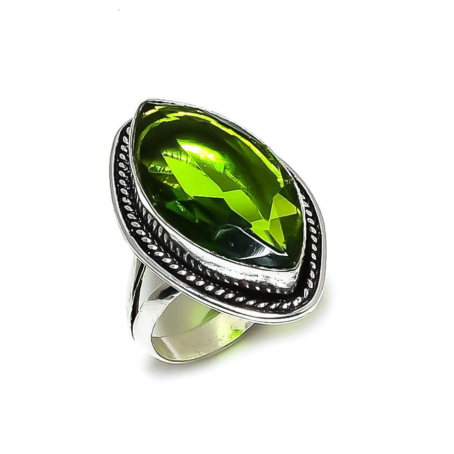 Natural Peridot Gemstone Handmade 925 Steling Silver Jewelry Ring Size 8 F5l16