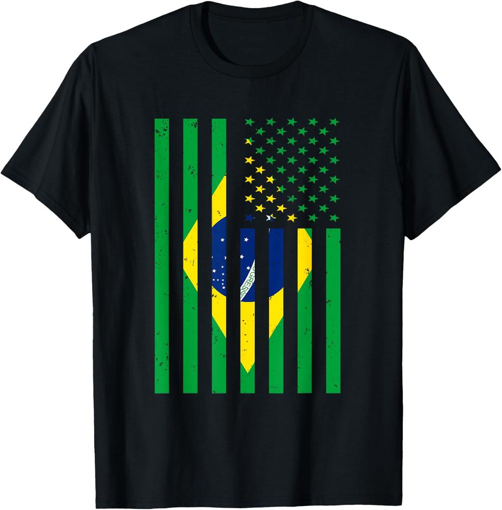 Brazil Flag Distressed USA Style T-Shirt