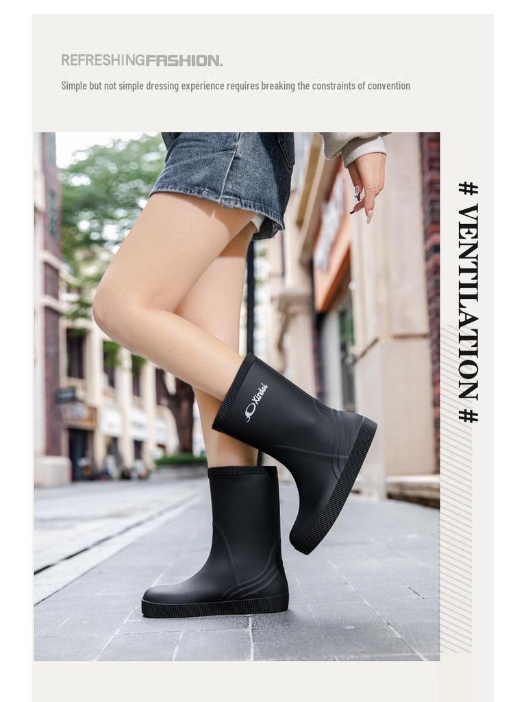 Модные женские и мужские непромокаемые сапоги средней высоты с нескользящей подошвой — износостойкая резиновая обувь для работы и мойки автомобиля