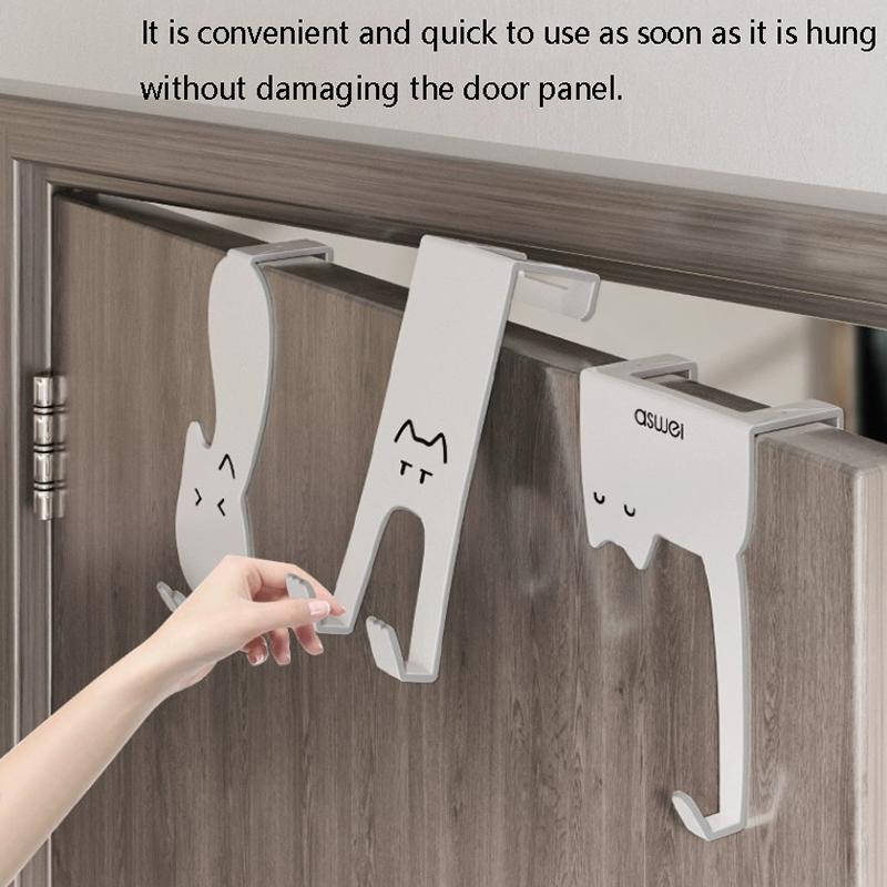 Cute Cartoon Cat Behind Door Hook Home Punch Free Kitchen Bathroom Cabinet Hanger Multi-Purpose Iron Key Hat Clothes Hook
