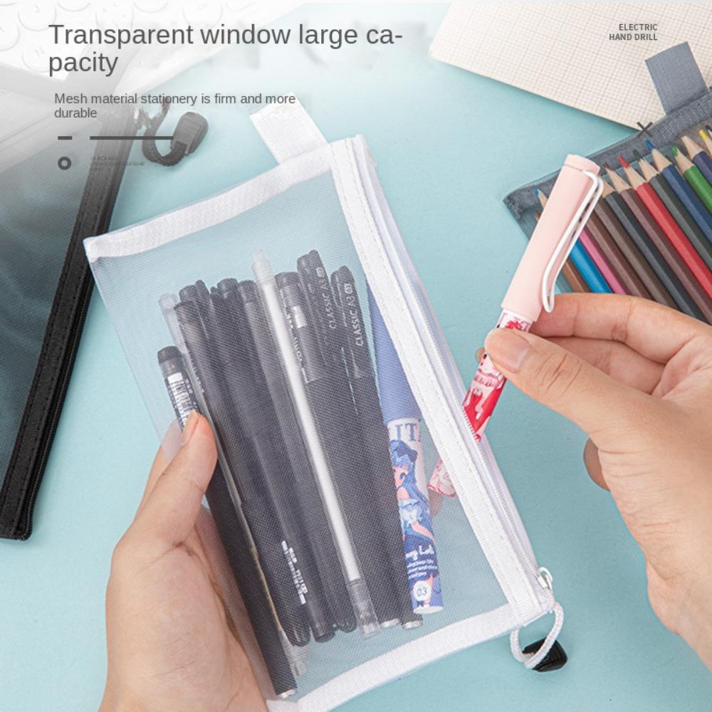 Zipper Clear Stationery Bag Nylon Mesh Cosmetic Storage Bag Storage Accessories