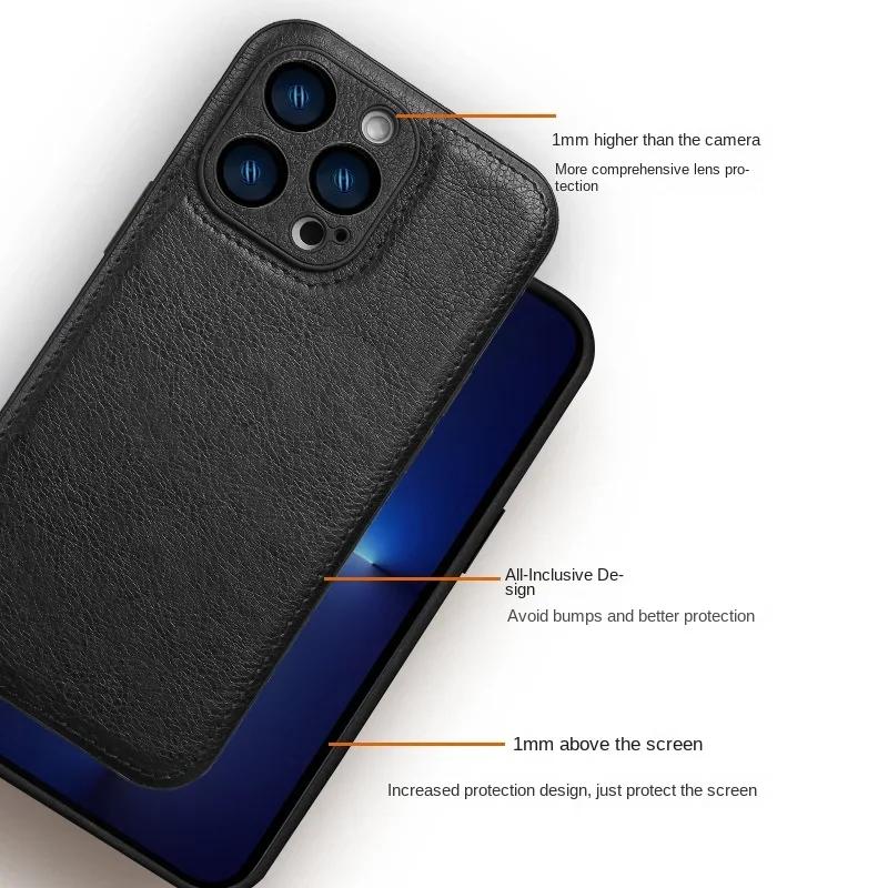 Роскошный кожаный чехол для iPhone 16 15 14 13 12 11 Pro Max X XR XS 7 8 Plus SE Business Camera Frame Protection Cover