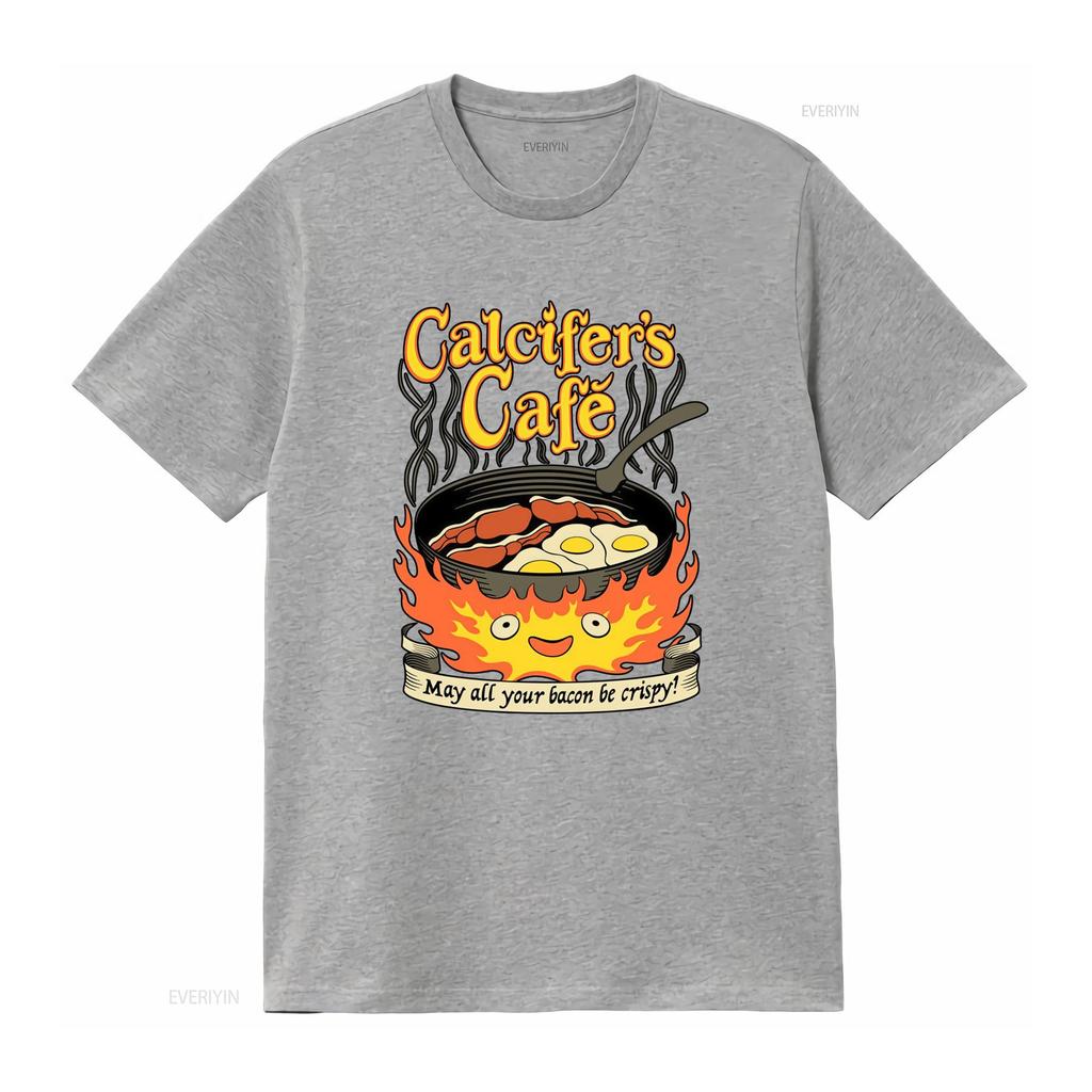 Футболка Calcifers Cafe Пусть ваши бекон и яйца всегда будут хрустящими Веселый кулинарный дизайн Винтажная стирка Повседневная Дышащая С принтом