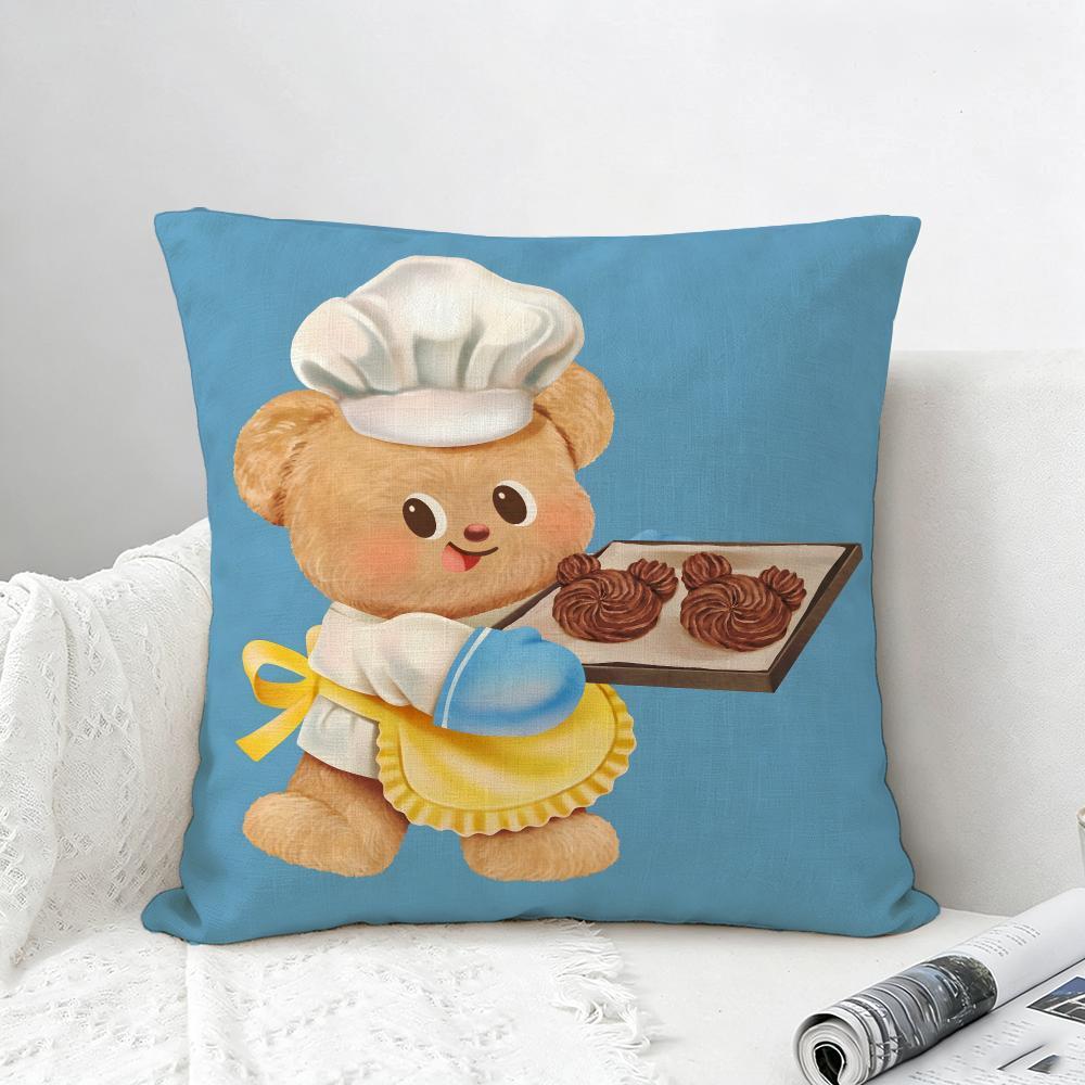 Character Butter Bear Cushion Cover Natural Linen Pillowcase Set AllinOne Decor for Sofa Bedroom  Chair