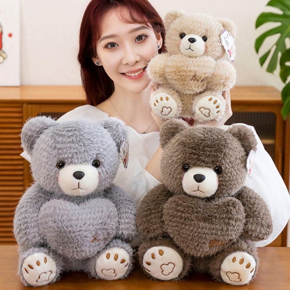 Sitting Bear Plush Toy Holding Love Animal Plush Doll Stuffed Bear Doll Adults Children