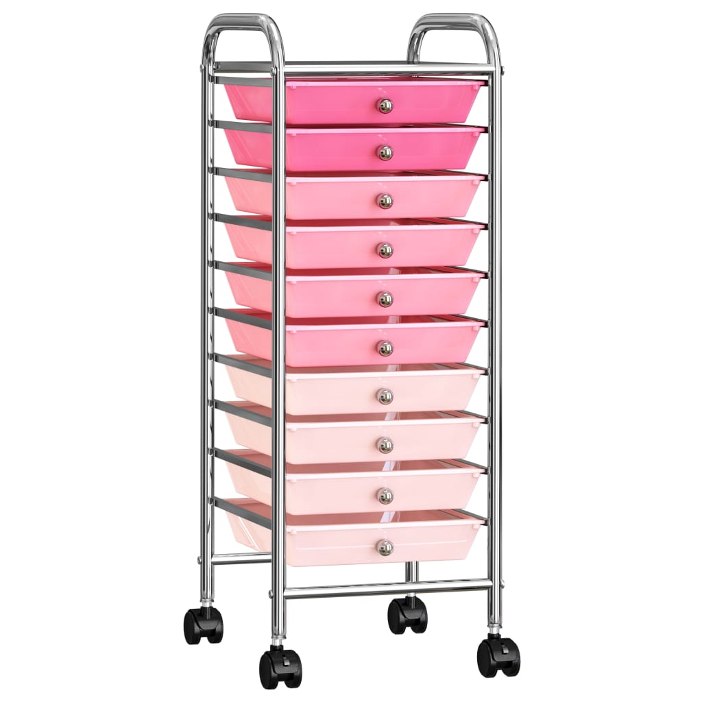 10 Drawer Cart with Ombre Pink Plastic Drawers