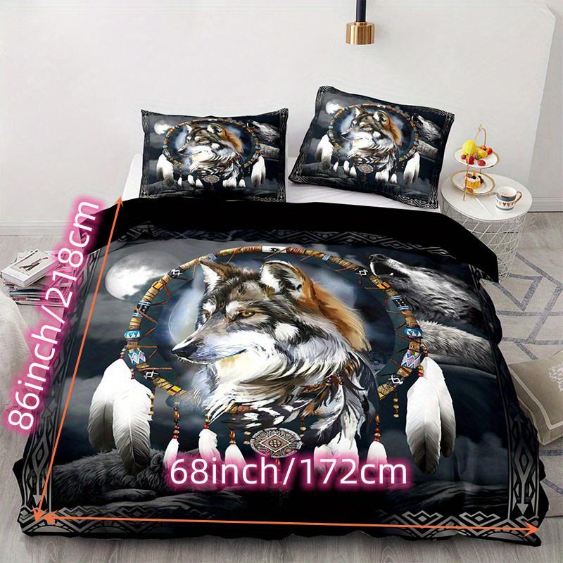 Ethnic Style Wolf Dreamcatcher Print Duvet Cover Set - Soft Comfortable and Breathable Bedding for Bedroom and Guest Room Decor
