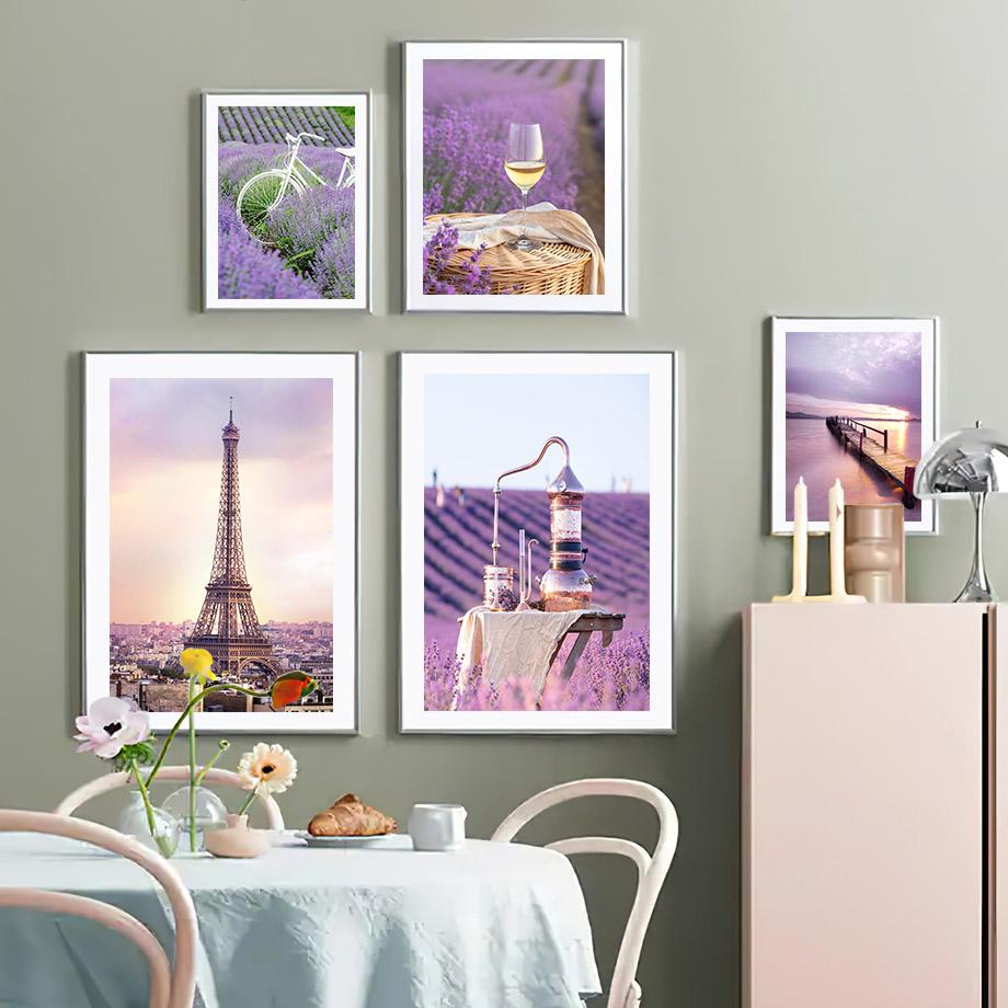 Лавандово-фиолетовый пляжный пейзаж, природные постеры и принты, картины на холсте, настенные художественные картины для гостиной, домашний декор