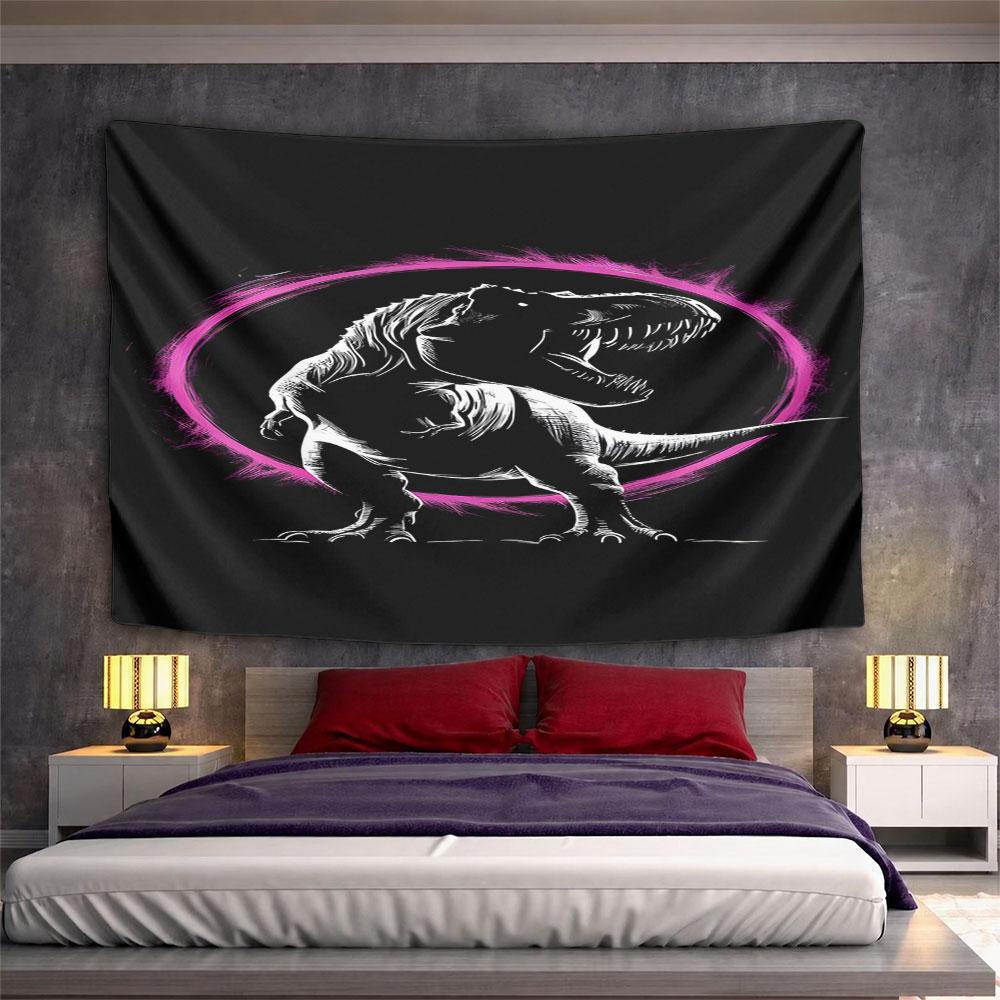 T-Rex with Neon Pink Circle Design Pattern Wall Hanging Tapestry Decorative Tapestry Home Decor for Bedroom and Living Room