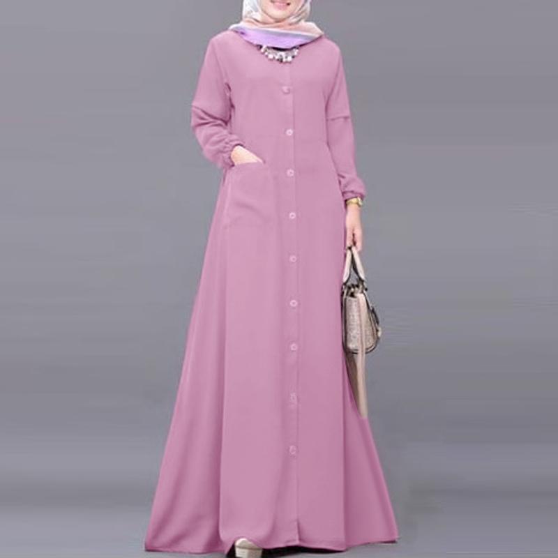 ZANZEA Женское свободное повседневное длинное платье с круглым вырезом и длинными рукавами