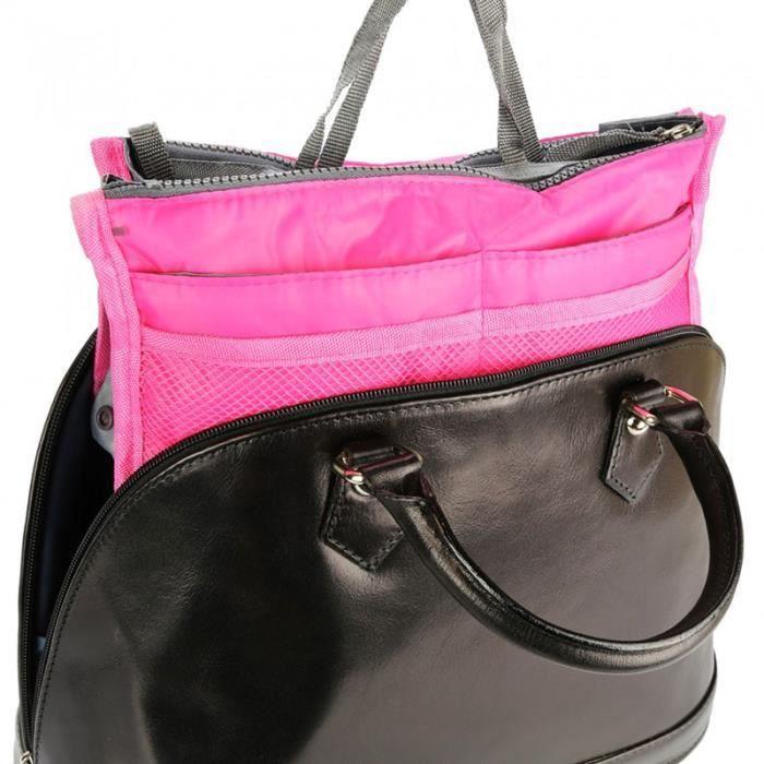 Organisateur de sac à main - SHOP-STORY - Fuchsia - 100% nylon - 13 compartiments - Lavable en machine