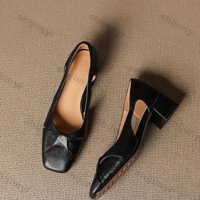 Элегантная женская обувь на среднем каблуке Летние новые дышащие полые удобные сандалии Роскошные туфли-лодочки на массивном каблуке для вечеринок на открытом воздухе