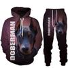 Весенне-осенние толстовки с 3D принтом добермана, спортивные штаны, мужская толстовка с капюшоном, комплекты из 2 предметов, спортивная одежда, спортивный костюм, мужская одежда, костюм