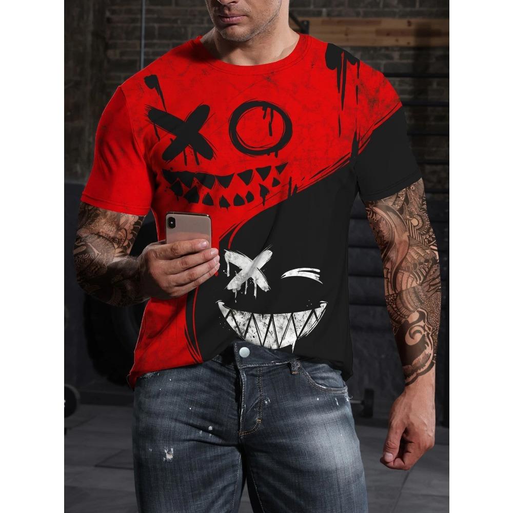 Мужские футболки Летние крутые улыбающиеся лица 3D-принт Повседневные футболки с коротким рукавом Harajuku Топы футболки Уличная одежда Большие размеры Мужская одежда топ