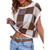 Вязаный клетчатый свитер с круглым вырезом и короткими рукавами, женский короткий топ с высокой талией и открытым пупком, повседневный трикотаж