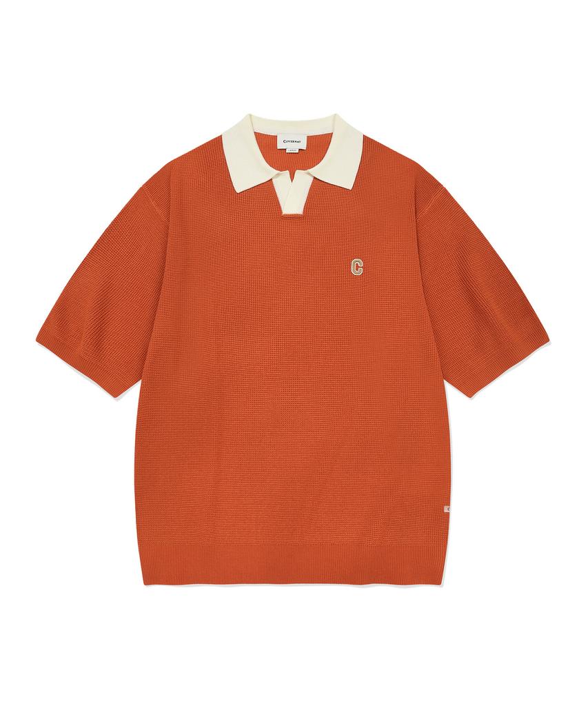 COVERNAT Open Collar Half Knit Orange