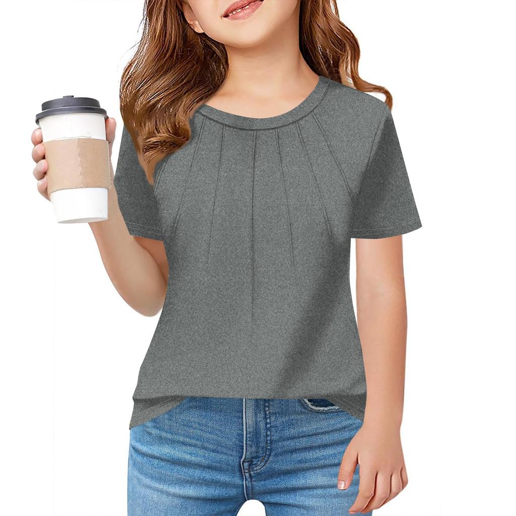 Children Fold A T-shirt Girl Summer Fashion Round Collar Jacket With Short Sleeves