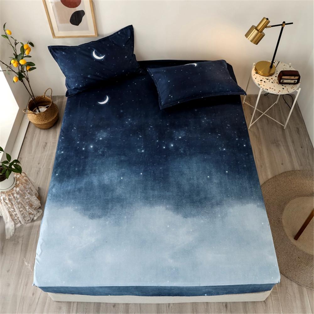 Printed Fitted Mattress Cover Dustproof Protector Sheet For Single Double Queen King Bed 1Pc