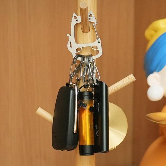 Брелок Lucky Cat из нержавеющей стали со съемными S-образными крючками, прочный портативный держатель для ключей для кемпинга на открытом воздухе, металлическая подвесная пряжка-карабин