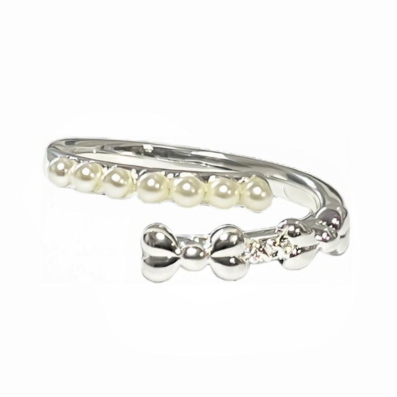 2026 Sweet and Cool Wind Light Luxury Pearl Bow Personality Ring Women's Simple and Versatile Layering Niche Design Ring