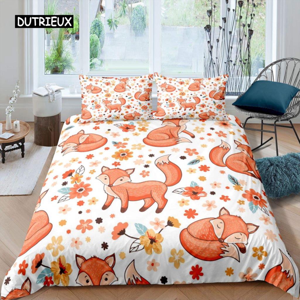 Комплект пододеяльников с лисой для девочек, комплект постельного белья с рисунком лисы, милый пододеяльник на тему животных для детей, подростков, King, полиэстер, пододеяльник