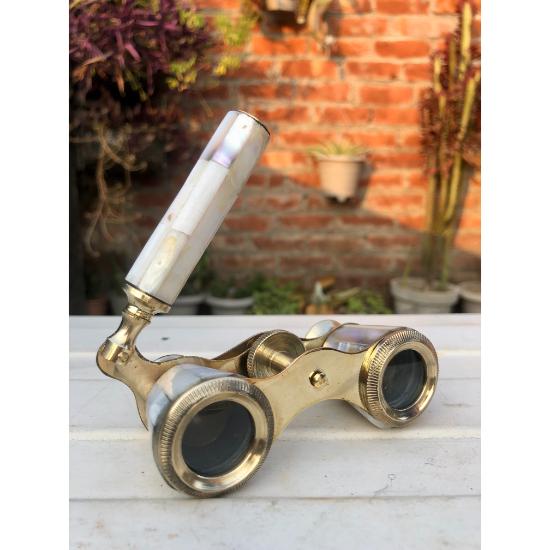 Старинные латунные оперные очки с перламутром и латунной фурнитурой на ручке индийские винтажные бинокли
