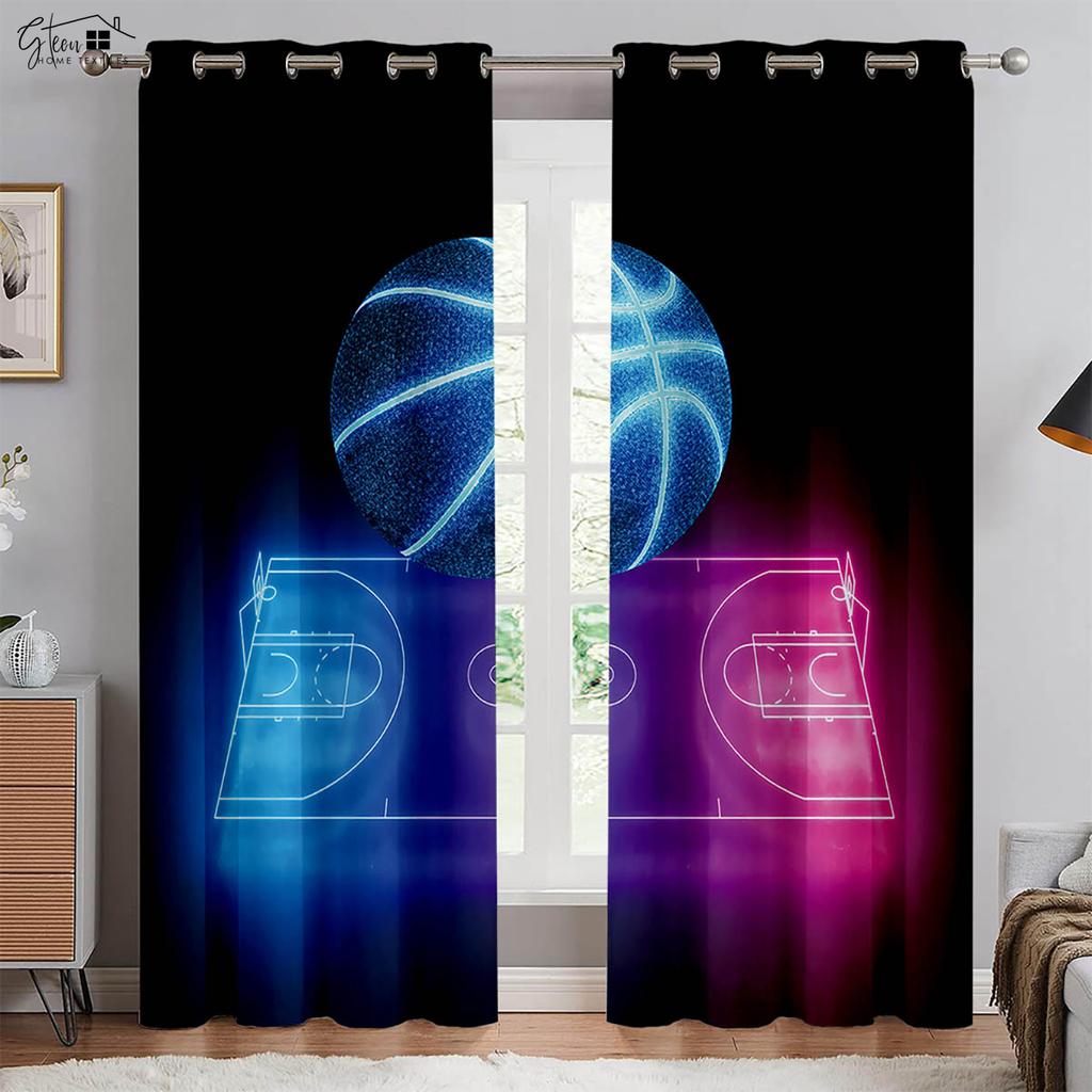 2 шт. Крутые шторы с изображением баскетбола и 3D-печатью для соревнований по баскетболу Slam Dunk, декоративные шторы для гостиной, комнаты для мальчиков, можно стирать в стиральной машине