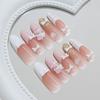 Glitter Plaid Animal Bow Long Almond Press On Nails Cute Sweet French For Ladies 30pcs Box & Strip Non Cosmetic Nail Decor