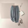 Summer Retro Loose Harem Pants Elastic Drawstring Waist Casual Pants Basic Versatility Wide Leg Ankle Length Pant