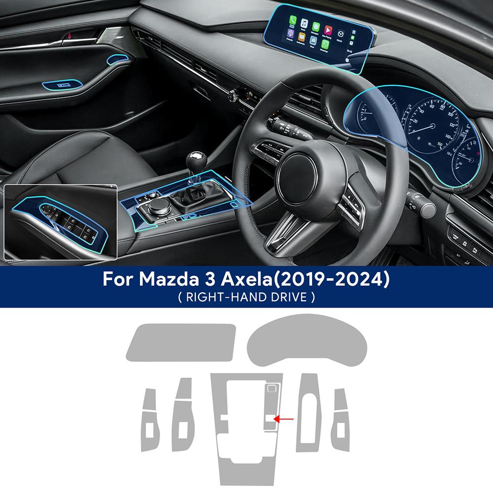 For Mazda 3 Axela -2024 Car Interior Film Center Console Navigation Screen Gear Transparent TPU Protective Film Anti-scratch