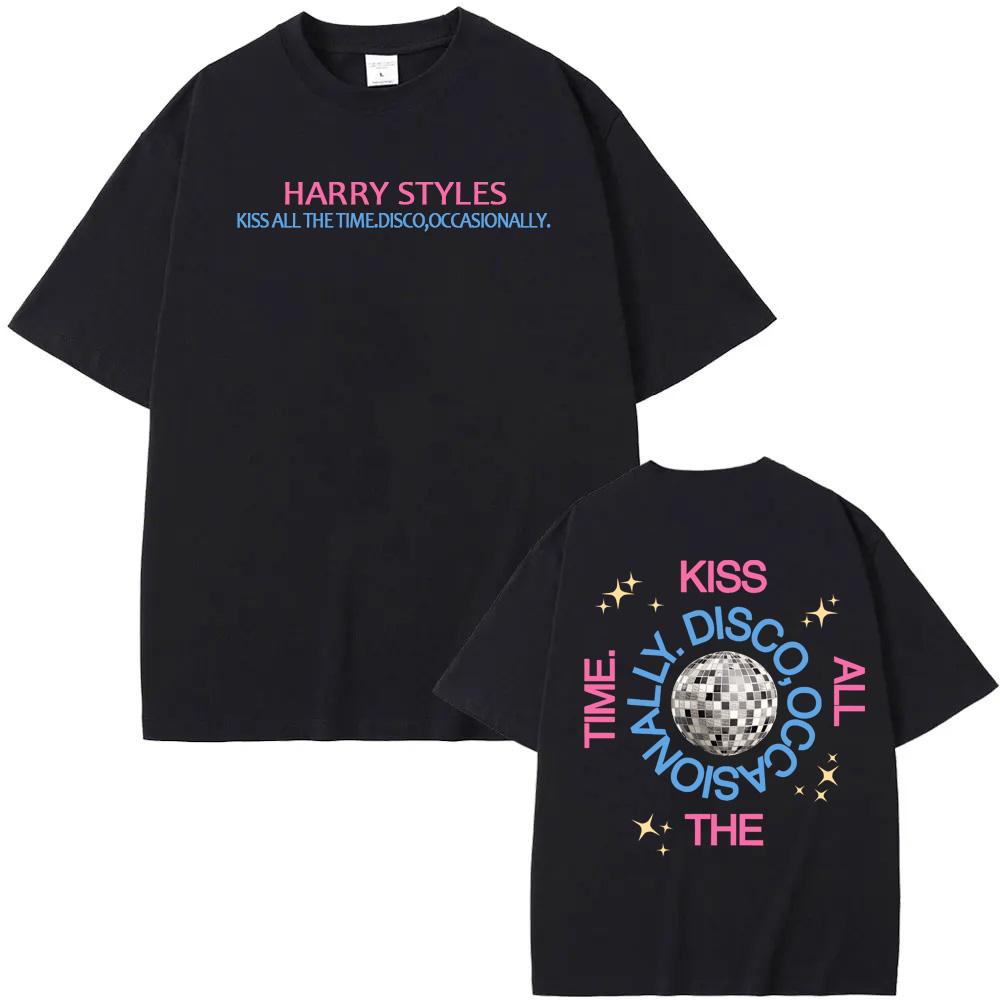 Новый альбом HarryStyle Футболка с принтом альбома Kiss All The Time Высококачественные футболки Летняя Харадзюку 100% хлопок Повседневная Футболки с круглым вырезом смешные Мужская женская одежда