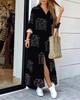 Shirt Dresses For Women Sexy Casual Print Long Sleeve Blouses Loose Slit Maxi Dresses Button Down