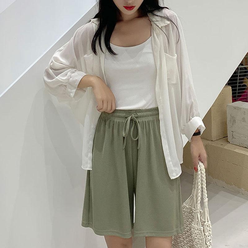 Женские летние дышащие шорты с высокой талией и широкими штанинами на шнурке