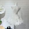 Elegant Ruffles Single Breasted Ruffles Mini Dress Women Flared Sleeve High Waist O-neck Dresses 2025 Lady Party Gowns New