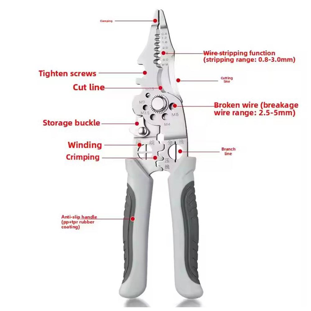 Wire Stripper Decrustation Pliers Adjustable Electrical Wire Stripping Tool Non-slip Wire Stripper Crimper for Electrical Cable