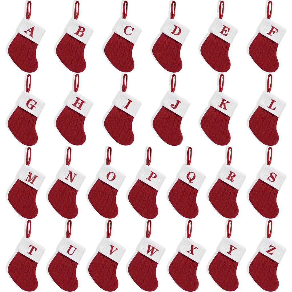 Christmas Stockings with Initials Small Embroidered Letter Knit Stocking Decorations for Family Holiday Tree Fireplace