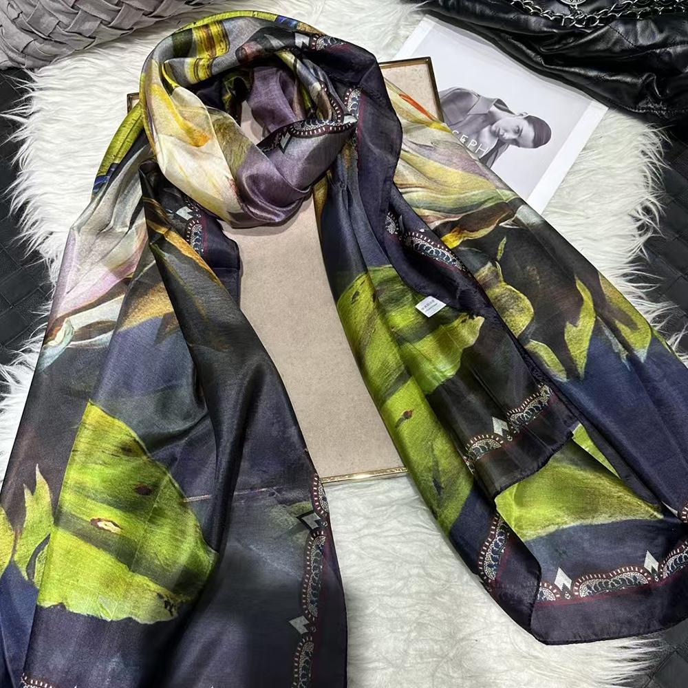 [BYSIFA] Шелковый шарф большого размера расширенный шелковый женский шелковый шарф шаль женский шарф новый зимний оранжевый кофейный женский длинный шарф