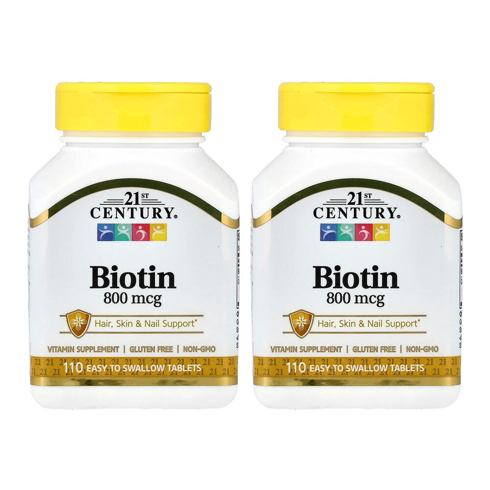 21st Century Sentry Biotin 800mcg Easy-to-Swallow Tablets, 110 Count (2-Pack)