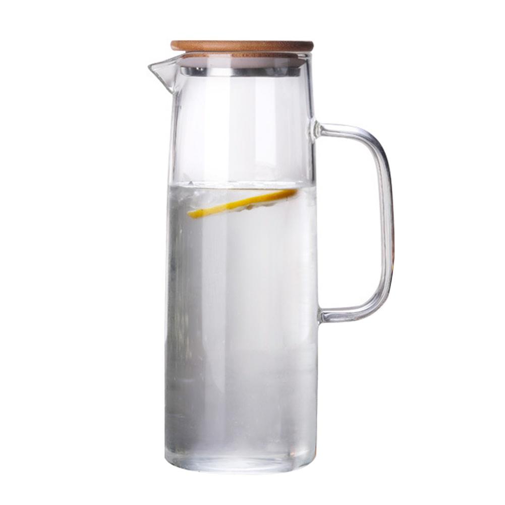 400/1300ml Glass Water Pitcher With Wooden Lid Handle Tea Milk Juice Jug Beverage Container Heat-resistant Glass Cups Drinkware