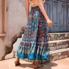 2025 Spring Summer Bohemian Ethnic Lace Trim Cotton Maxi Skirt, Vacation Style Long Skirt