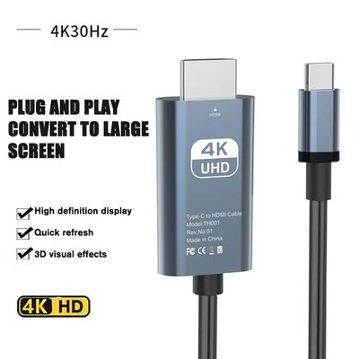 Адаптерный кабель Type C - HDMI, совместимый с Type C - HD 30 Гц 4k USB C-кабель для расширения экрана ноутбука, проектора, адаптер высокой четкости