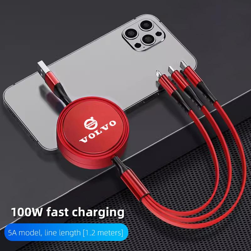 3 In 1 Micro USB Type C Data Wire Car Logo Fast Charger For Volvo XC90 V90 V60 XC60 V40 S80 S60 S90 C40 XC40 V70 XC70 C30 C70 EX PG6