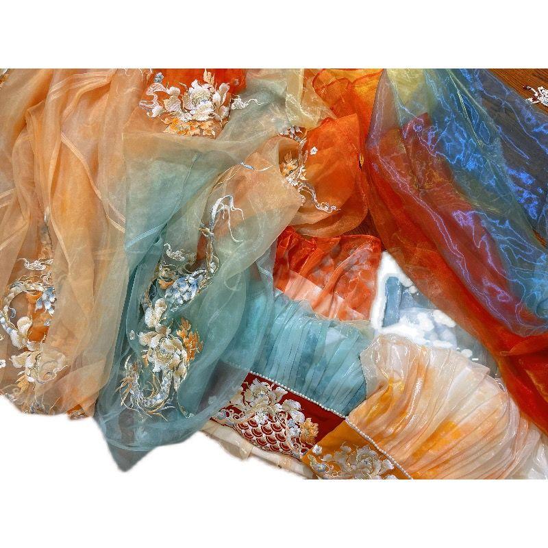 Hanfu градиентный костюм с принтом рыбьей чешуи градиентная рубашка с большими рукавами Koi Hanfu элегантная женская одежда феи