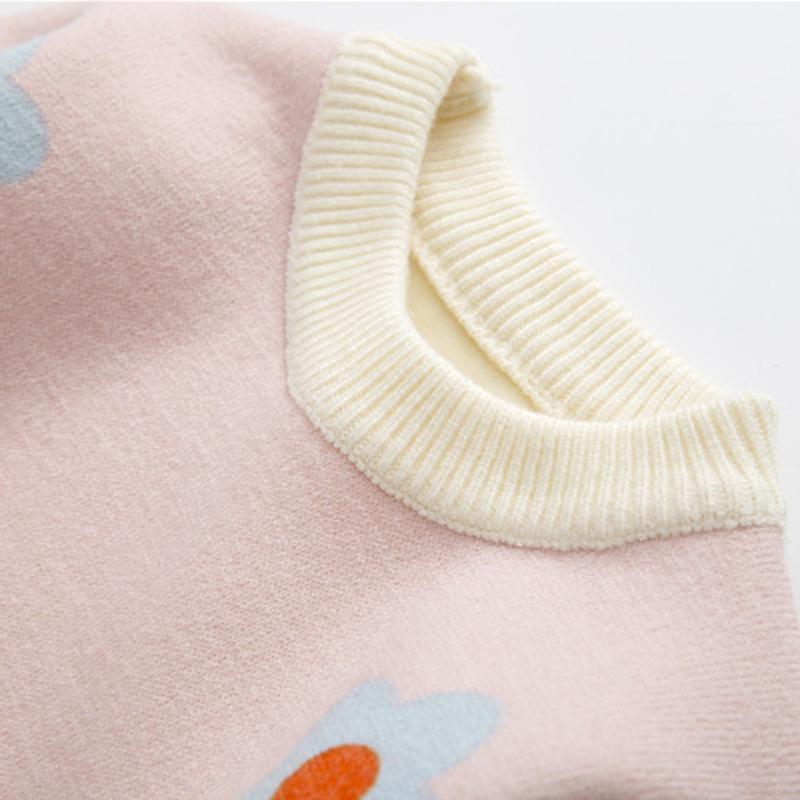 Осенне-зимний вязаный свитер с цветочным принтом для девочек, плотные теплые топы с длинными рукавами для маленьких детей, детский пуловер для девочек